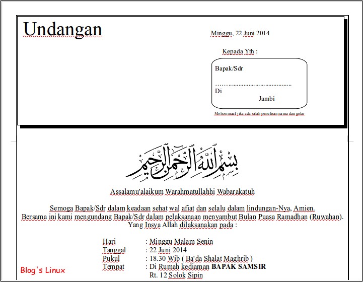 Contoh Surat Undangan Menyambut Bulan Ramadhan