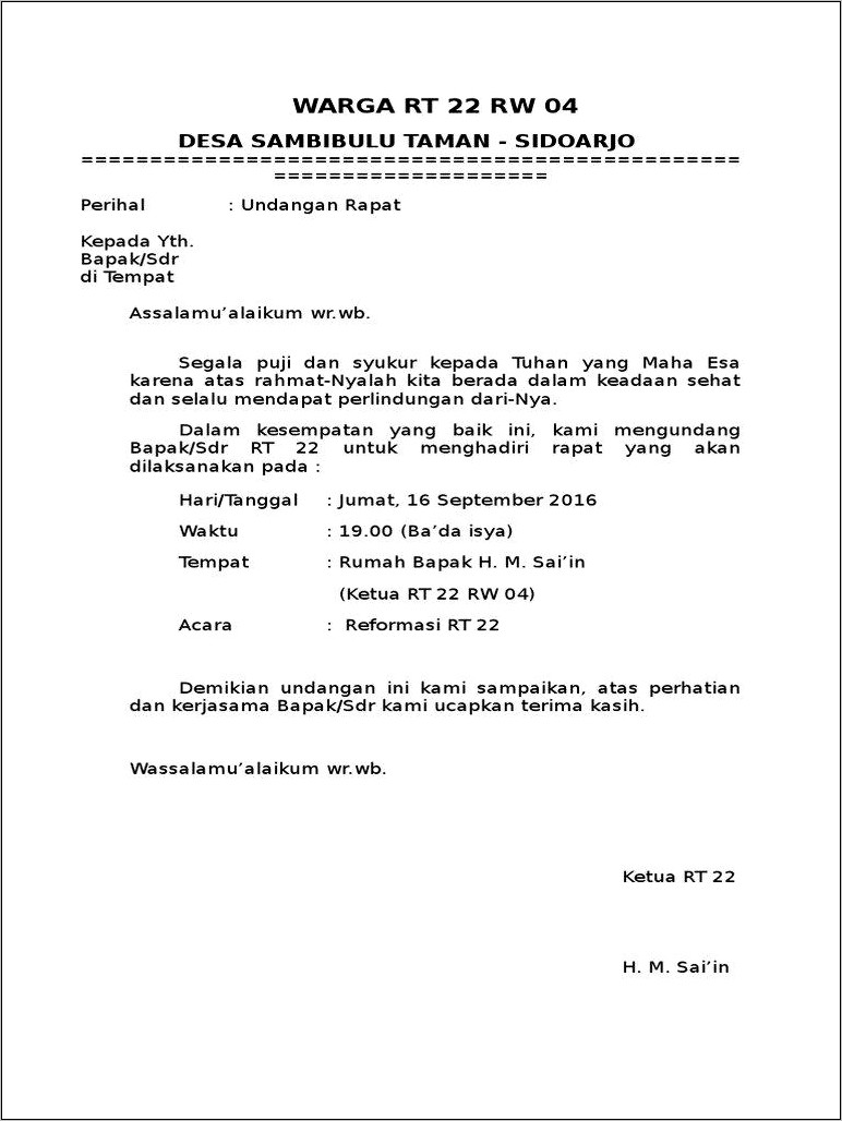 Contoh Surat Undangan Musyawarah Resmi