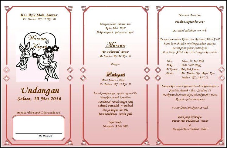 Contoh Surat Undangan Nikah Di Tempat