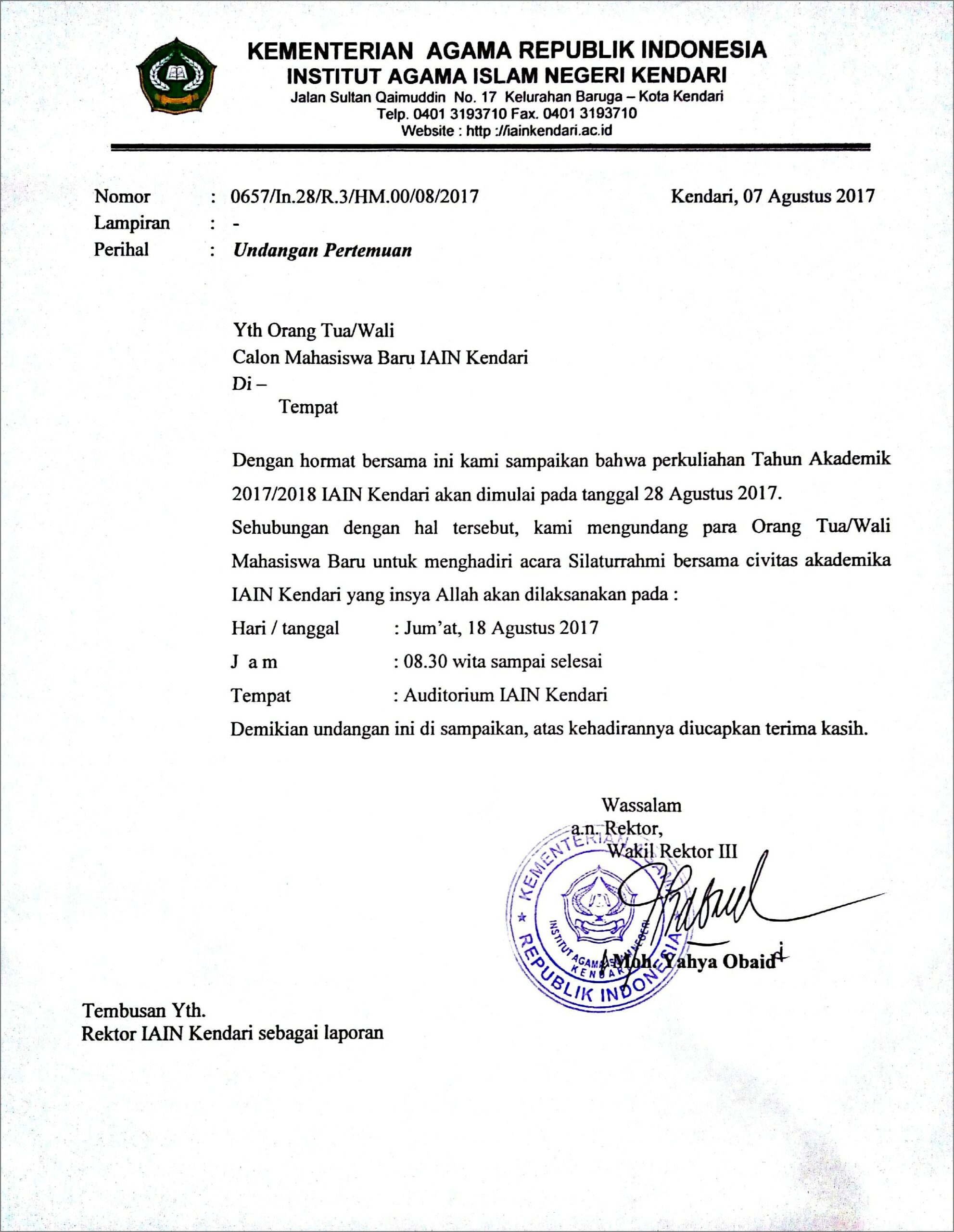 Contoh Surat Undangan Orang Tua