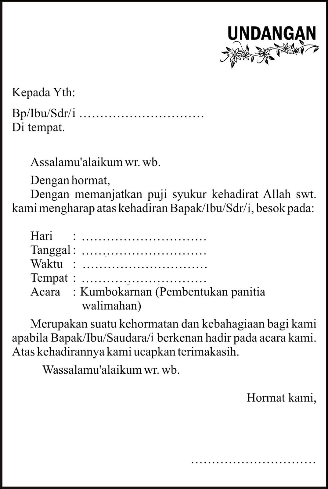 Contoh Surat Undangan Panitia Kegiatan