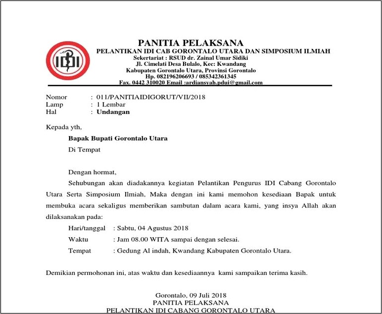 Contoh Surat Undangan Panitia Pelaksana Kegiatan