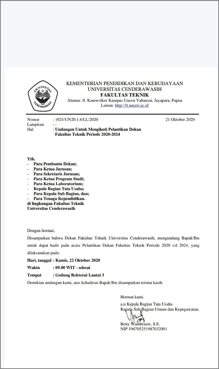 Contoh Surat Undangan Pelantikan Doc