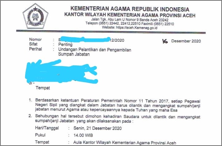 Contoh Surat Undangan Pelantikan Jabatan