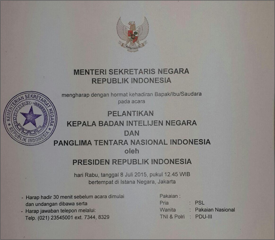 Contoh Surat Undangan Pelantikan Organisasi