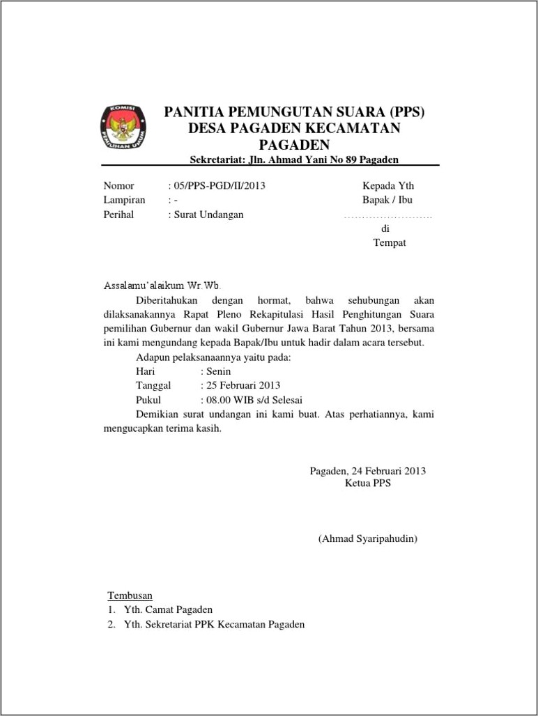 Contoh Surat Undangan Pelantikan Pengurus Rw