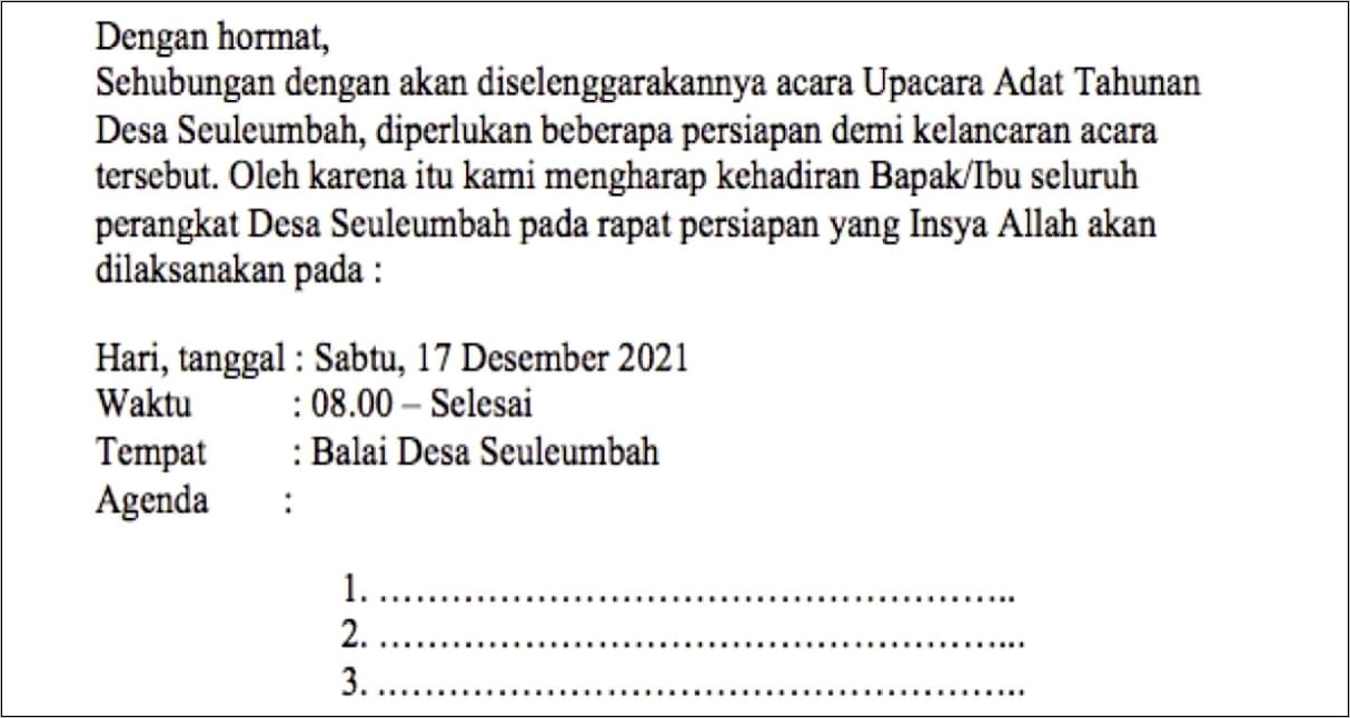 Contoh Surat Undangan Pelantikan Staf Desa