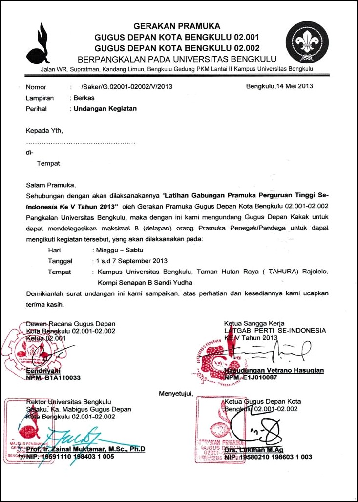 Contoh Surat Undangan Pelantikan