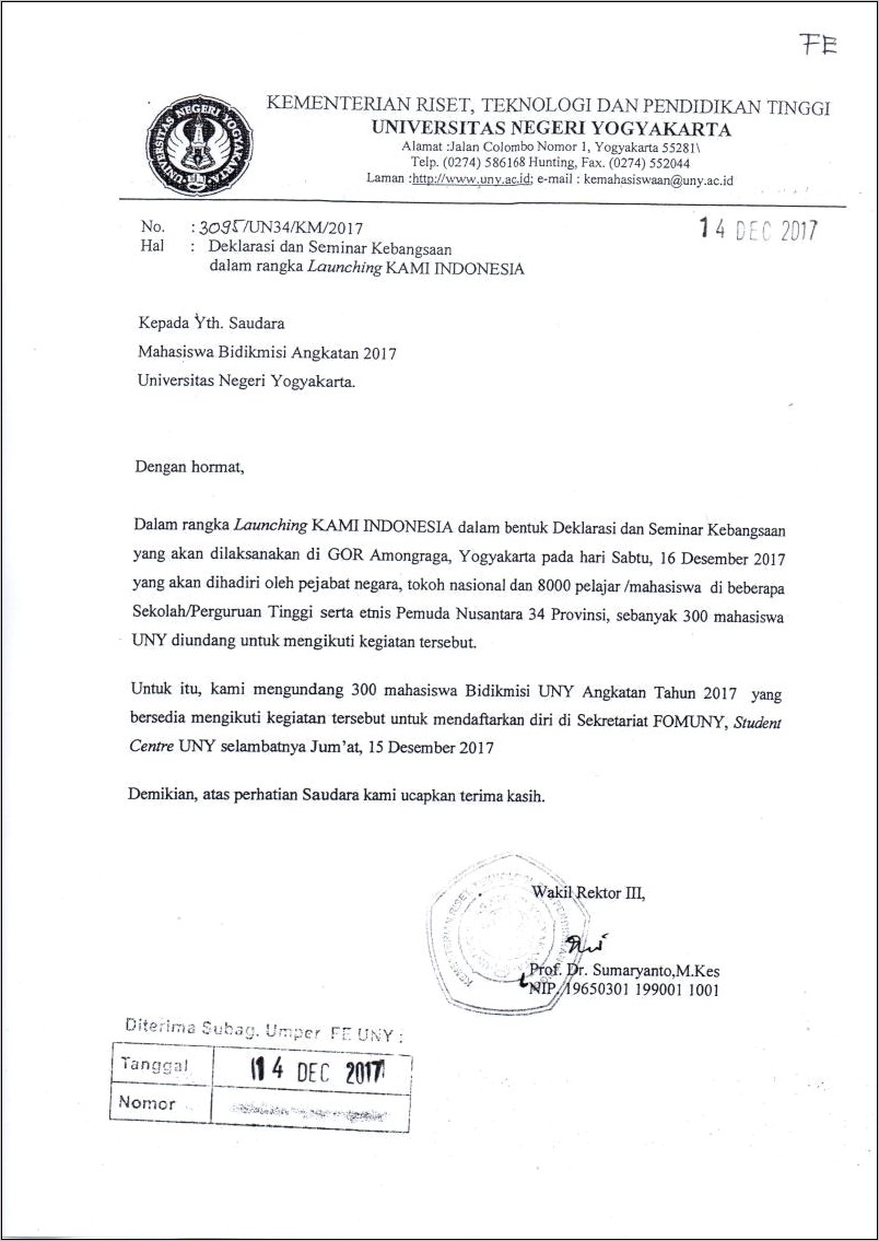 Contoh Surat Undangan Peliputan Media Universitas Indonesia