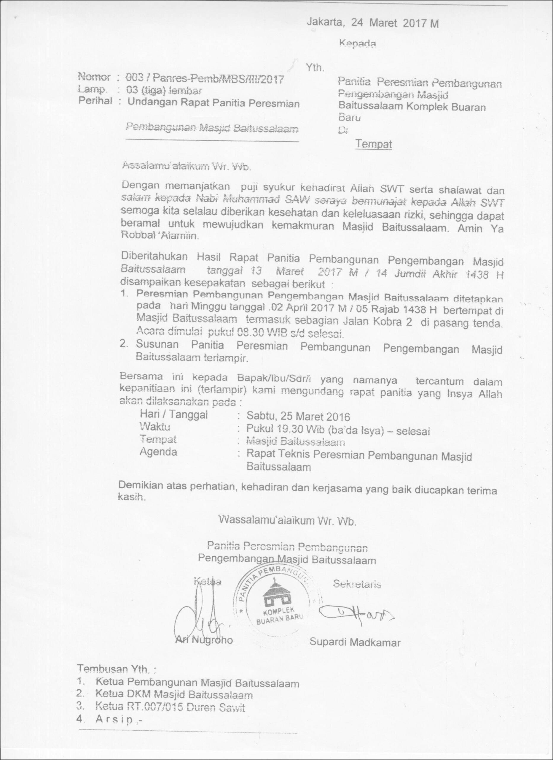 Contoh Surat Undangan Pembangunan Masjid