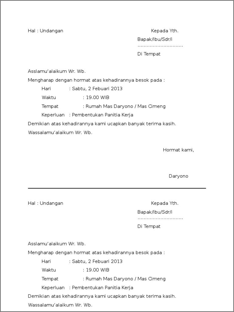 Contoh Surat Undangan Pembentukan Panitia Karang Taruna Doc