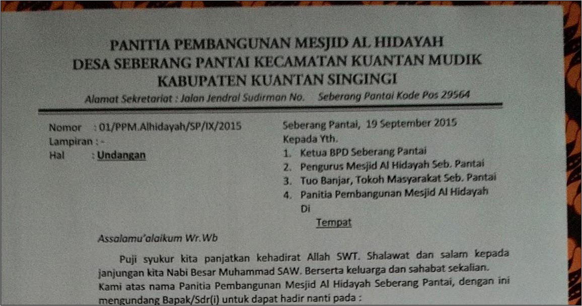 Contoh Surat Undangan Pembentukan Panitia Pembangunan Sekolah Dak Fisik 2019