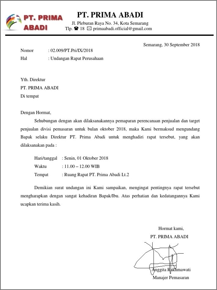 Contoh Surat Undangan Pemberitahuan Eksternal