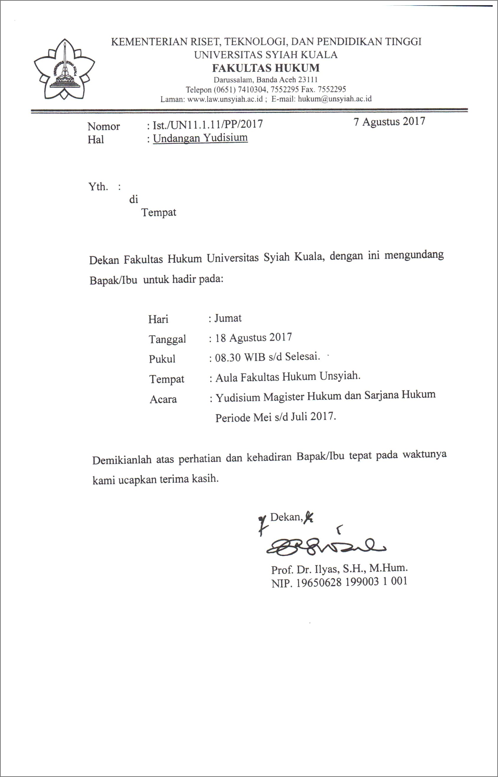 Contoh Surat Undangan Pembukaan Acara Seminar