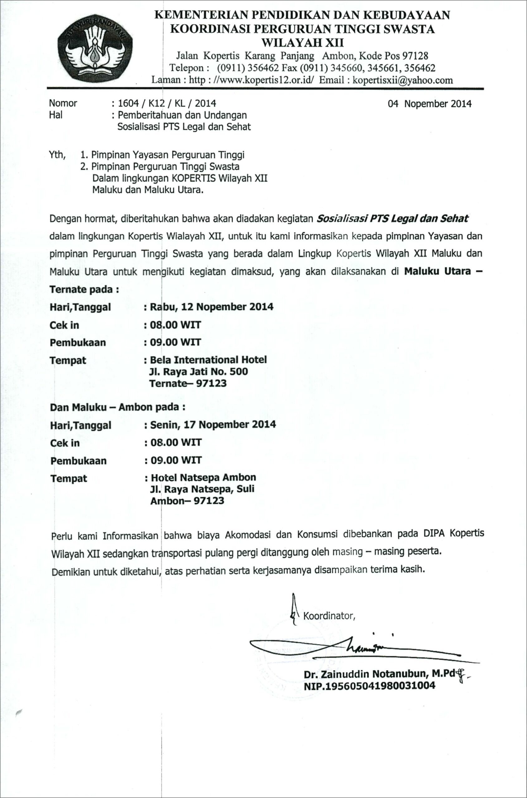 Contoh Surat Undangan Pembukaan Seminar