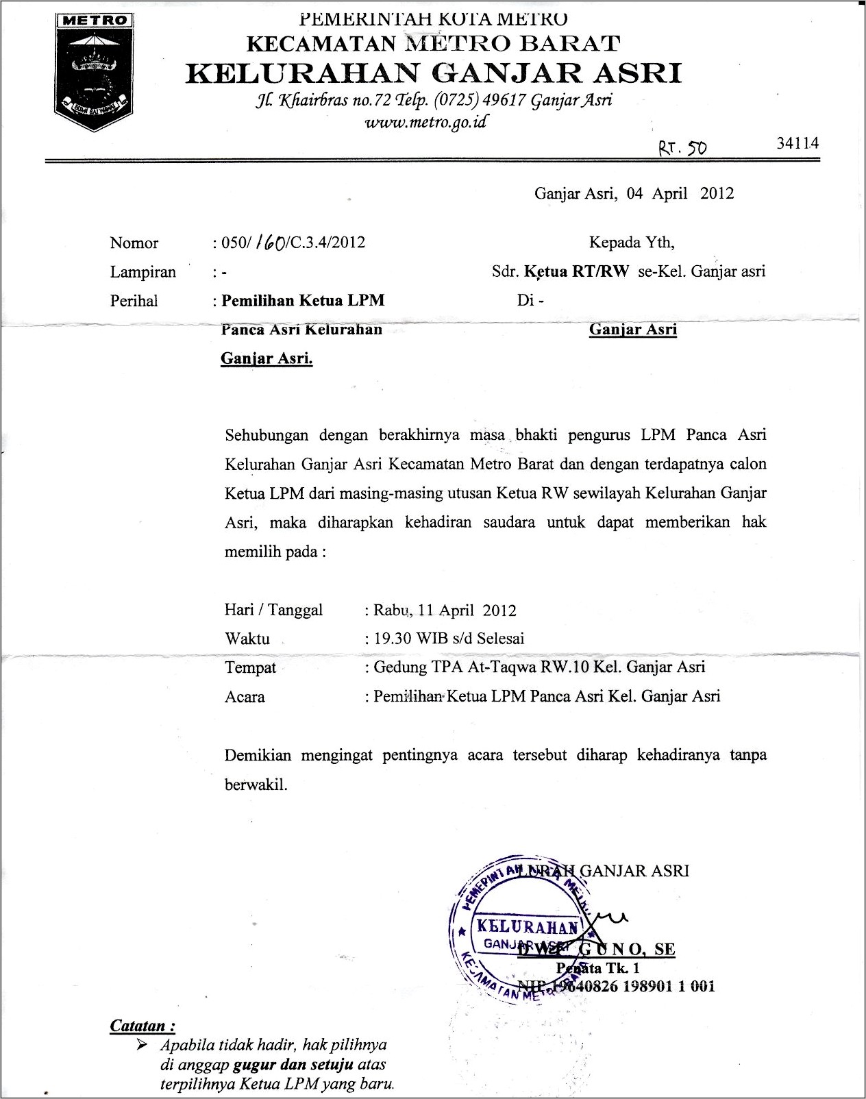 Contoh Surat Undangan Pemilihan Ketua Rw Terbaru