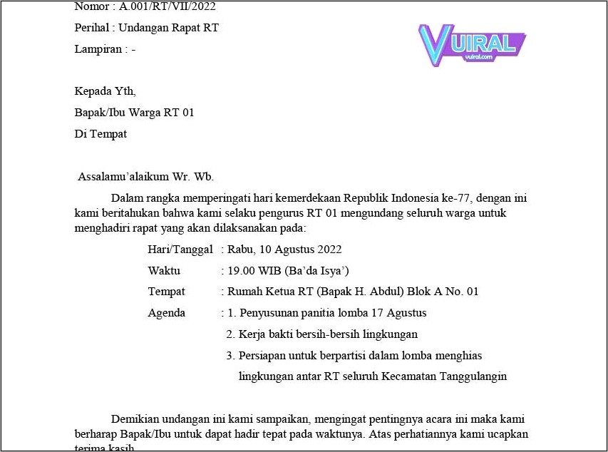 Contoh Surat Undangan Pemilihan Rw Pdf