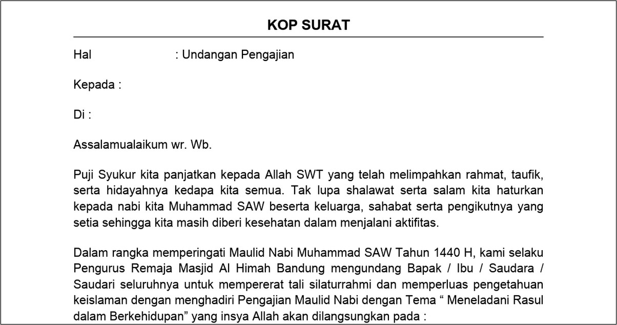 Contoh Surat Undangan Pengajian Memperingati Maulid Nabi