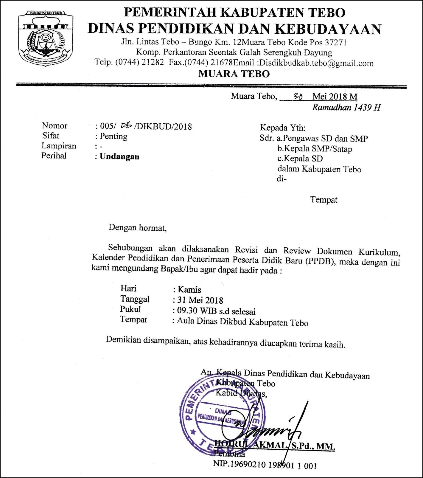 Contoh Surat Undangan Pengembangan Kurikulum