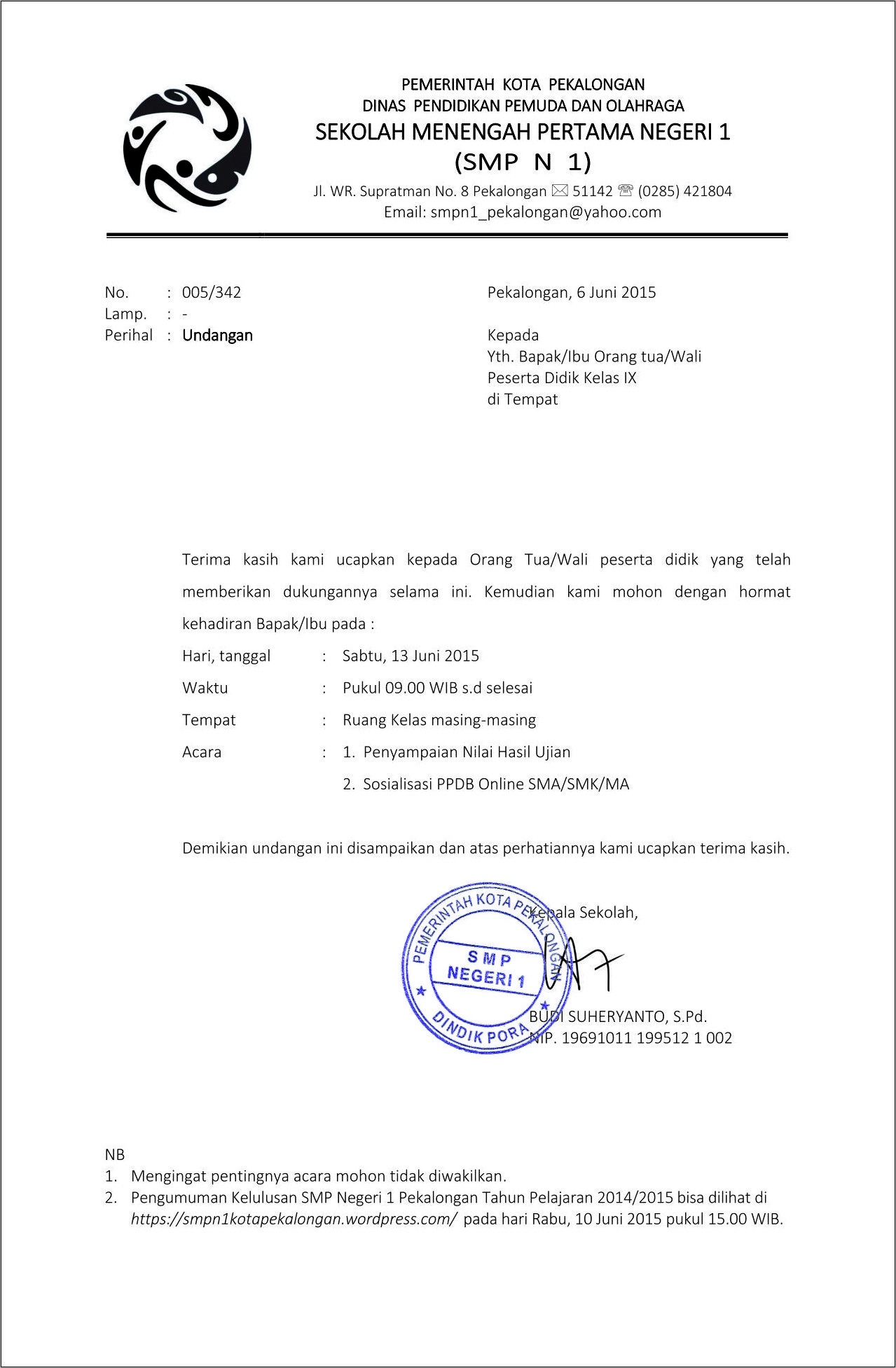 Contoh Surat Undangan Pengumuman Kelulusan