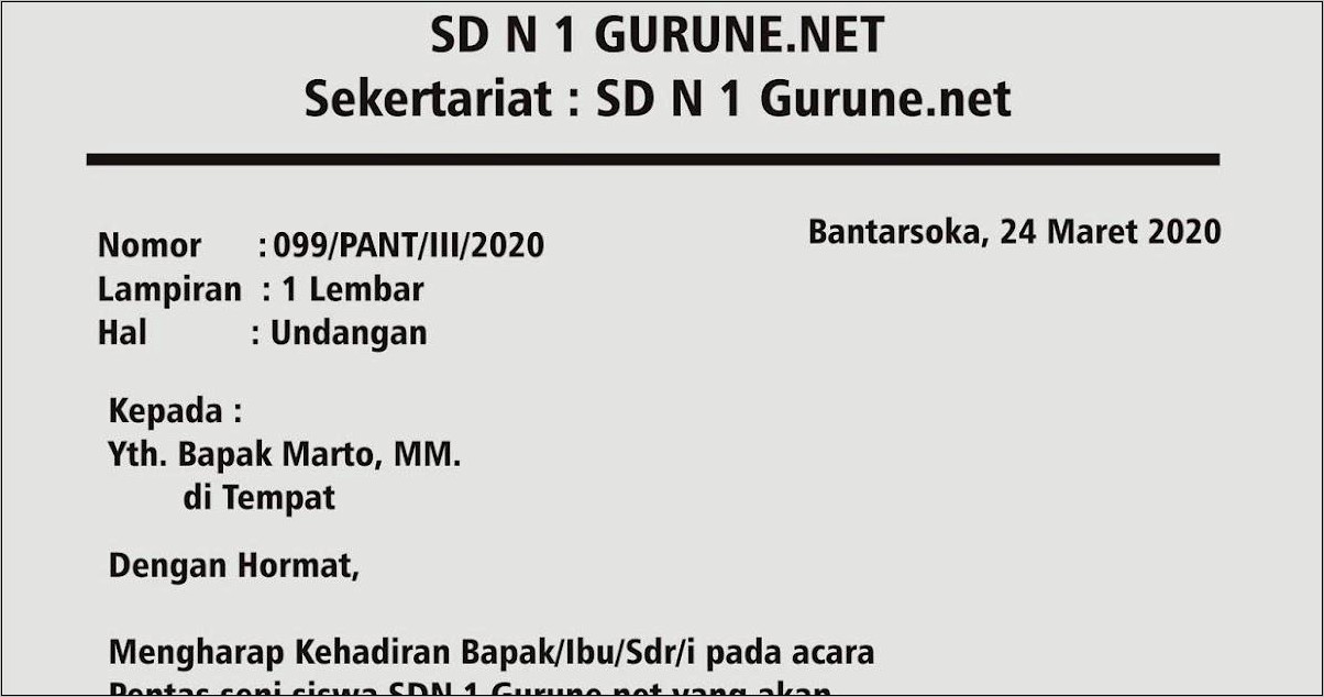 Contoh Surat Undangan Pentas Seni Ke Orang Tua