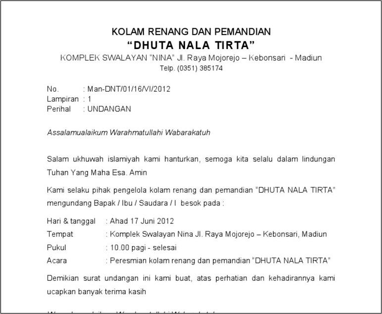 Contoh Surat Undangan Peresmian Yayasan