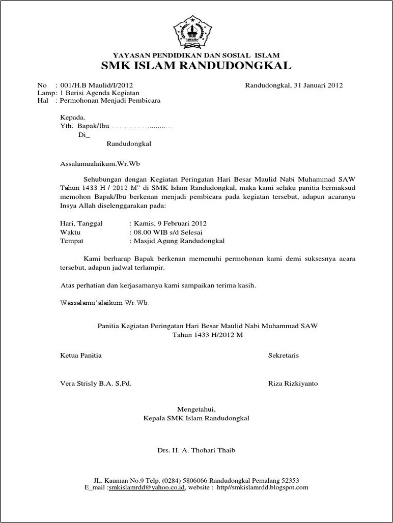 Contoh Surat Undangan Permohonan Narasumber Pdf