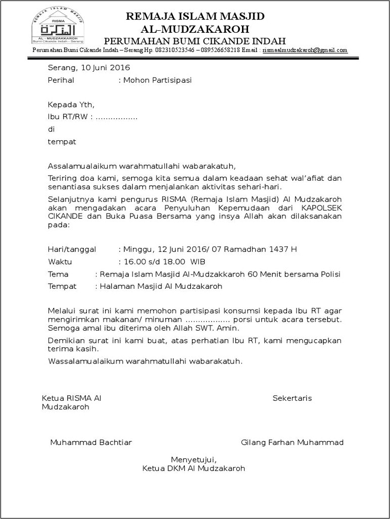 Contoh Surat Undangan Permohonan Pembanguna Mesjid