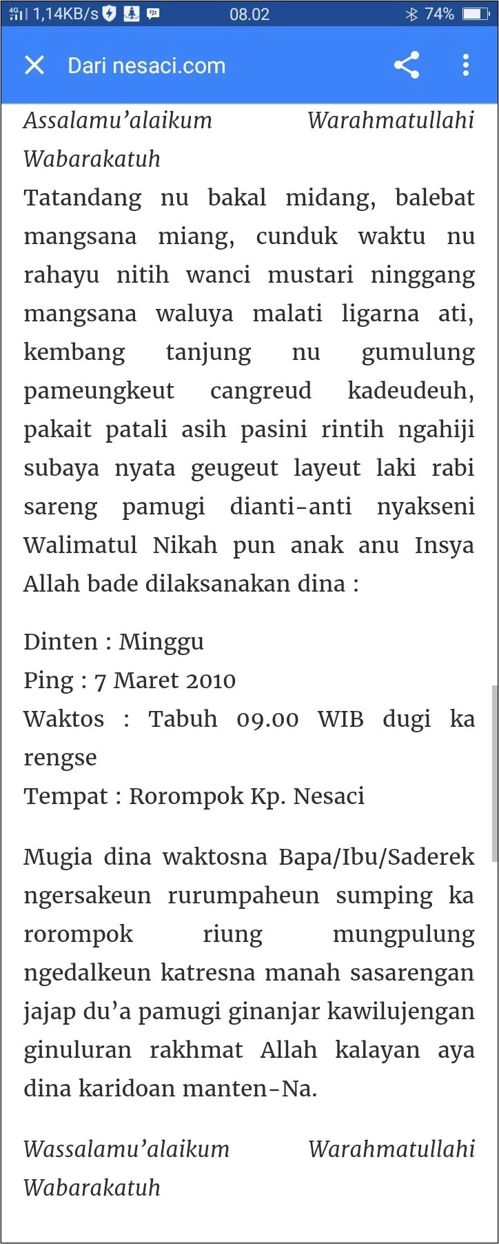 Contoh Surat Undangan Pernikahan Menggunakan Bahasa Sunda