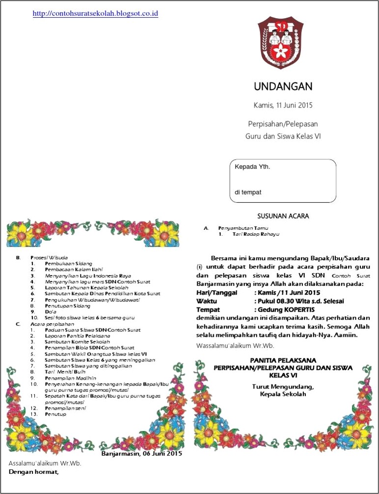 Contoh Surat Undangan Perpisahan Kelas 12 Untuk Guru