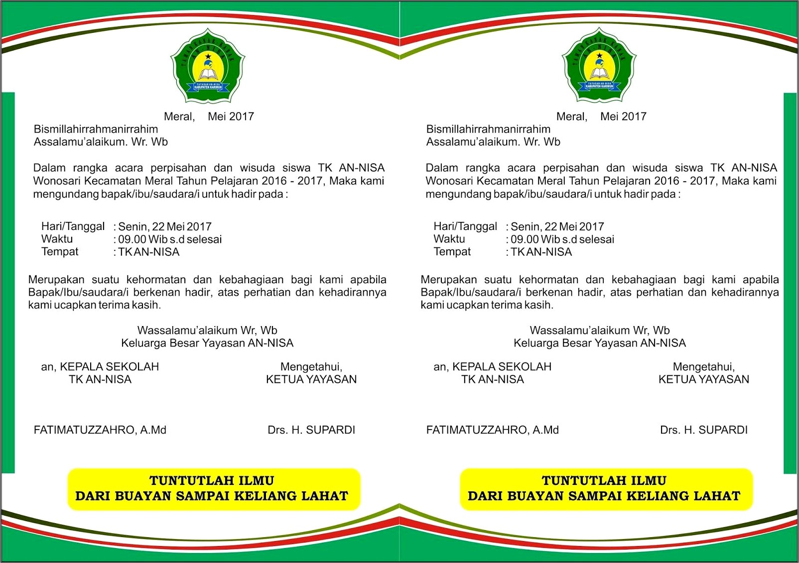 Contoh Surat Undangan Perpisahan Kelas 9 Sekolah Katolik