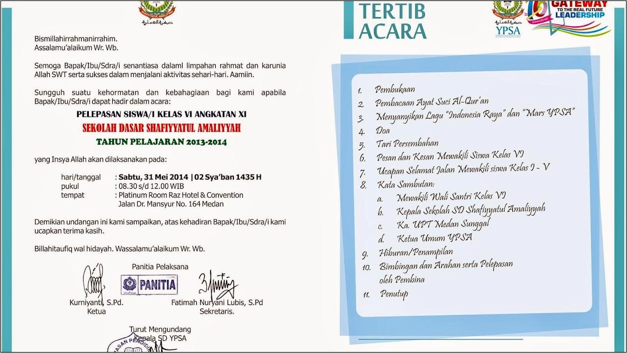 Contoh Surat Undangan Perpisahan Sekolah