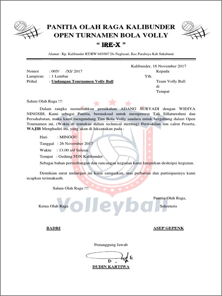 Contoh Surat Undangan Persahabatan Volly Ball