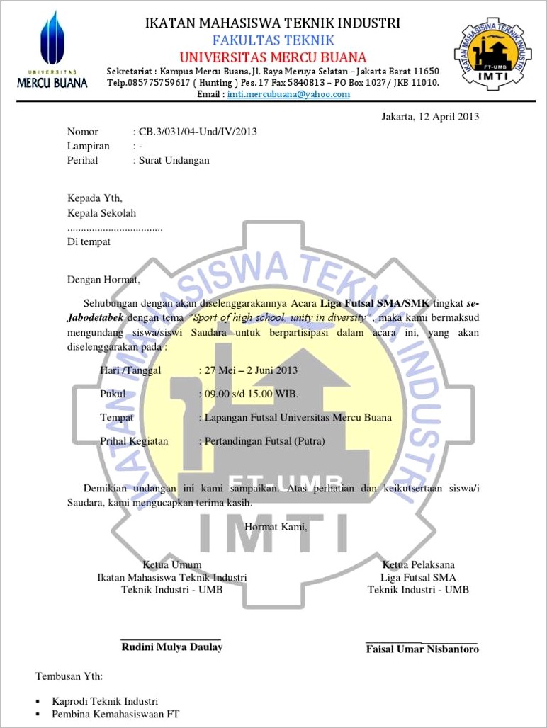 Contoh Surat Undangan Pertandingan Futsal Persahabatan