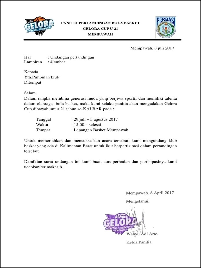 Contoh Surat Undangan Pertandingan Persahabatan Sepak Bola