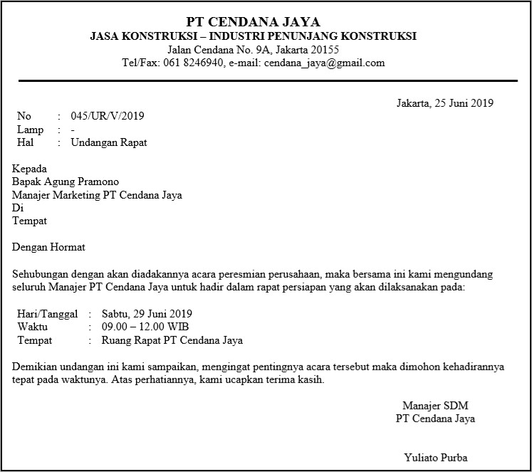 Contoh Surat Undangan Pertemuan Bisnis Antar Perusahaan