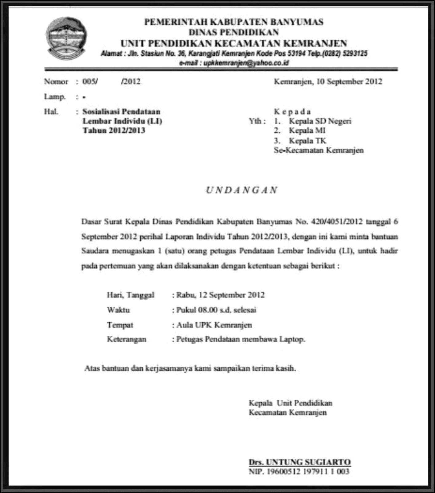 Contoh Surat Undangan Pertemuan Formal