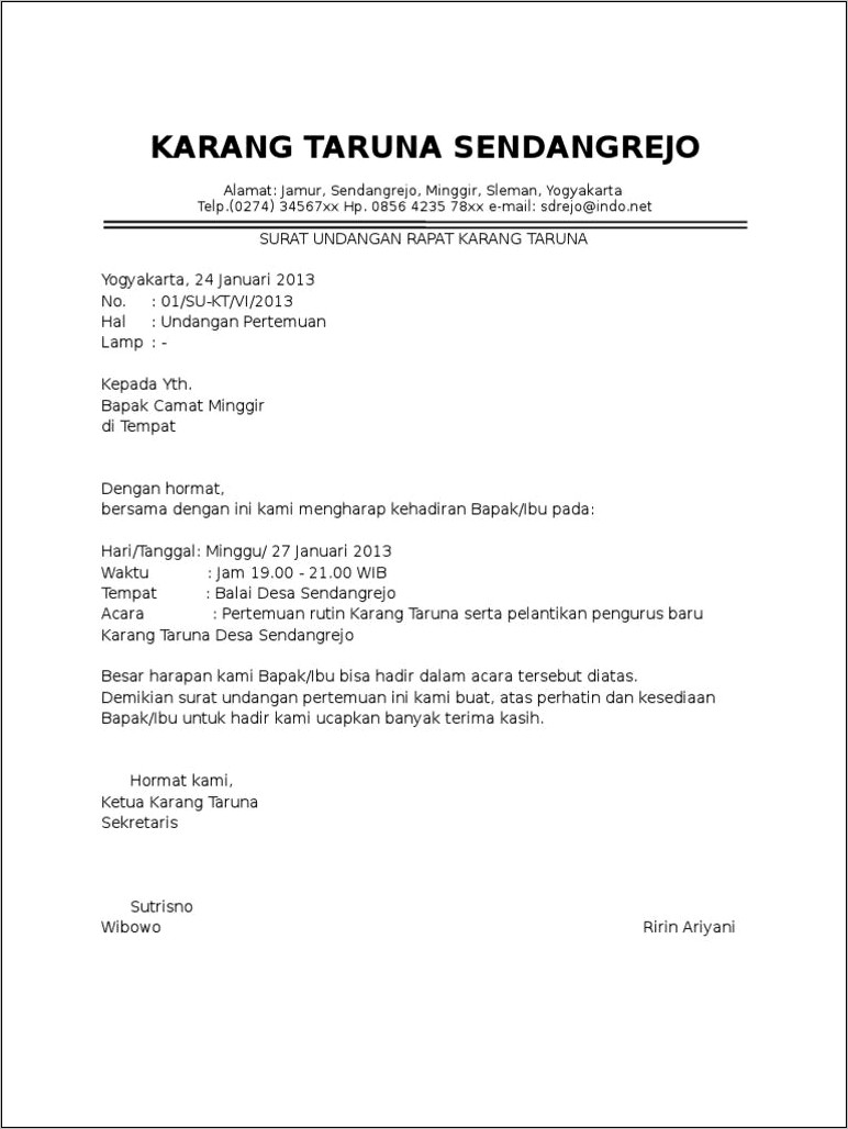 Contoh Surat Undangan Pertemuan Keluarga