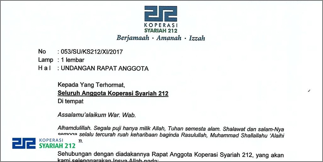 Contoh Surat Undangan Pertemuan Warga Islami