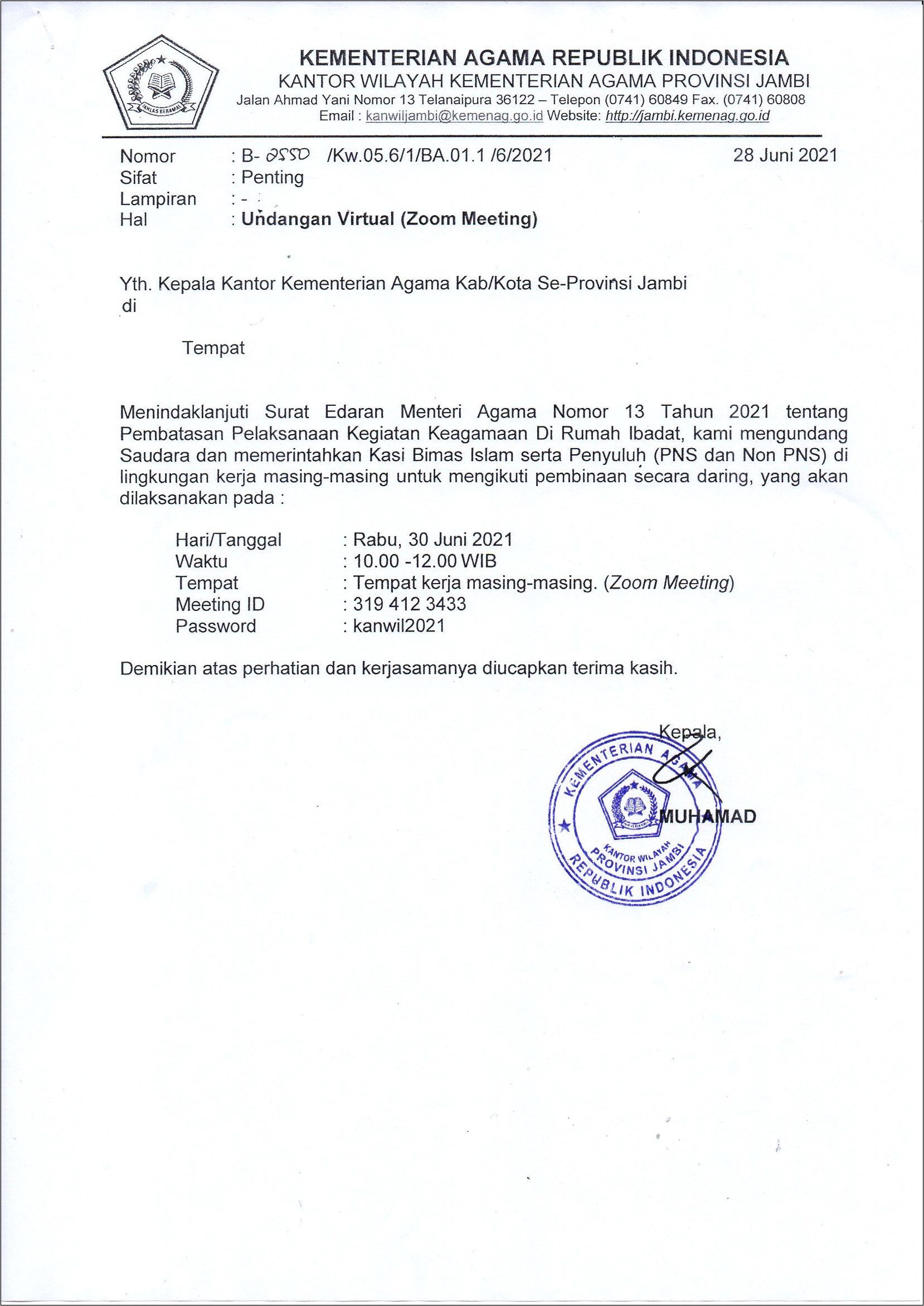 Contoh Surat Undangan Peserta Turnamen Badminton