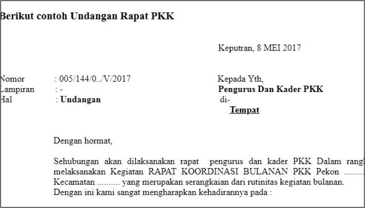 Contoh Surat Undangan Pkk