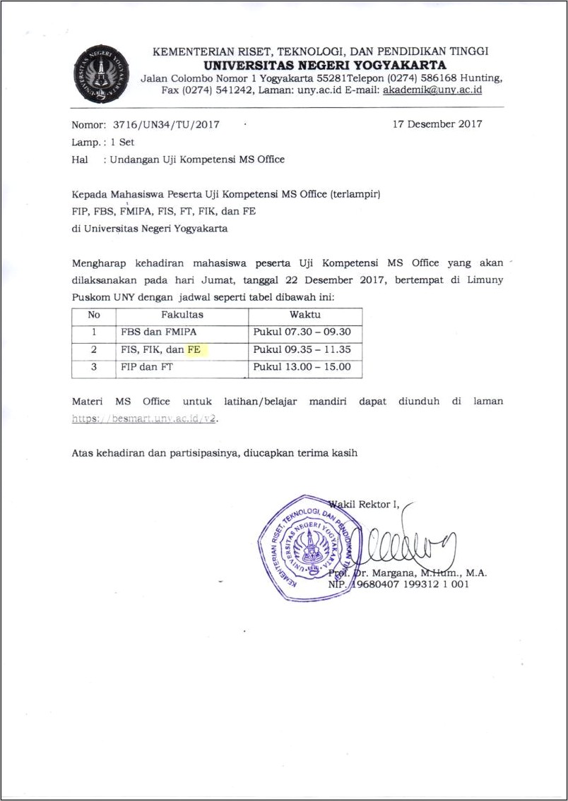 Contoh Surat Undangan Pkl Olahraga Unnes