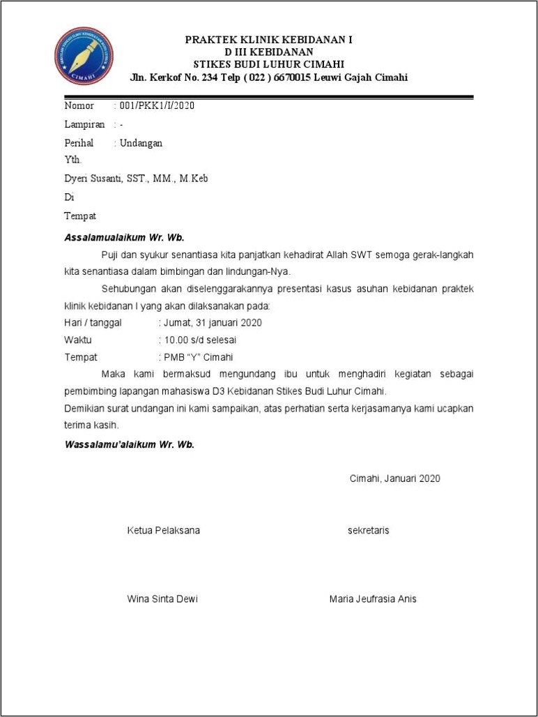 Contoh Surat Undangan Presentasi Kasus Kebidanan