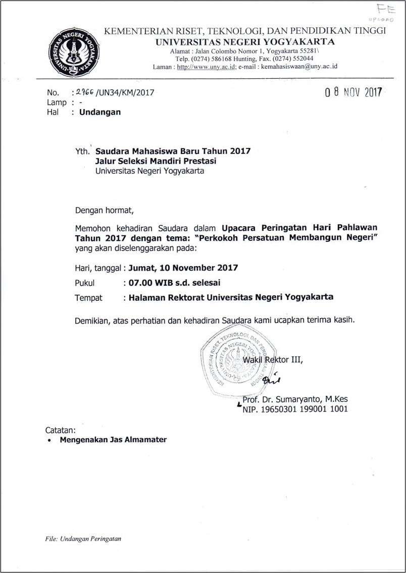 Contoh Surat Undangan Ralat Kegiatan