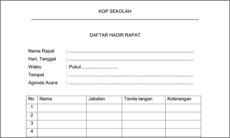 Contoh Surat Undangan Rapat Agenda Rapat Dan Daftar Hadir