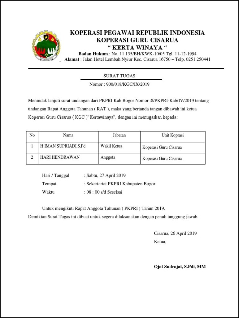 Contoh Surat Undangan Rapat Anggota Tahunan Koni Kabupaten