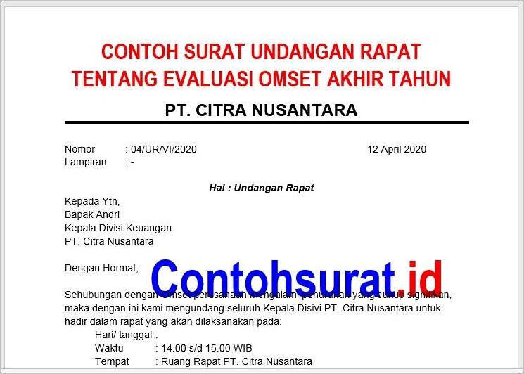 Contoh Surat Undangan Rapat Antar Perusahaan