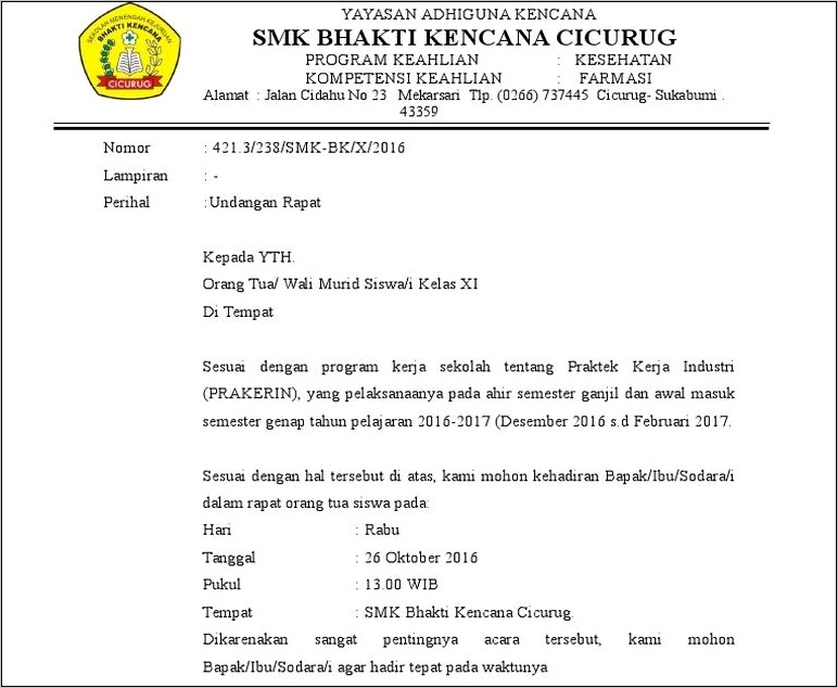 Contoh Surat Undangan Rapat Awal Tahun Smk