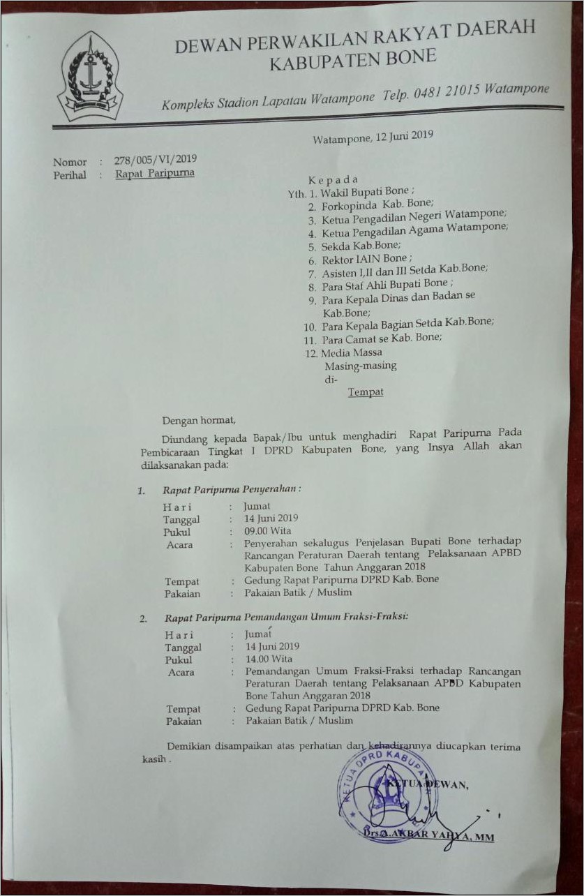 Contoh Surat Undangan Rapat Bupati