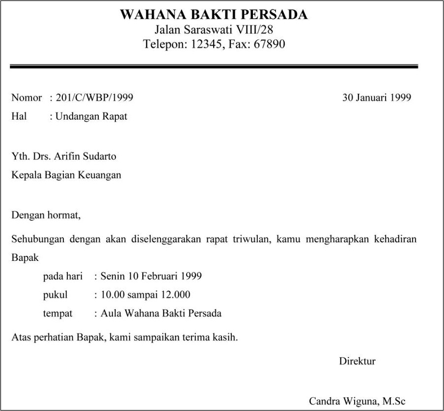 Contoh Surat Undangan Rapat Dalam Bahasa Inggris Dan Artinya